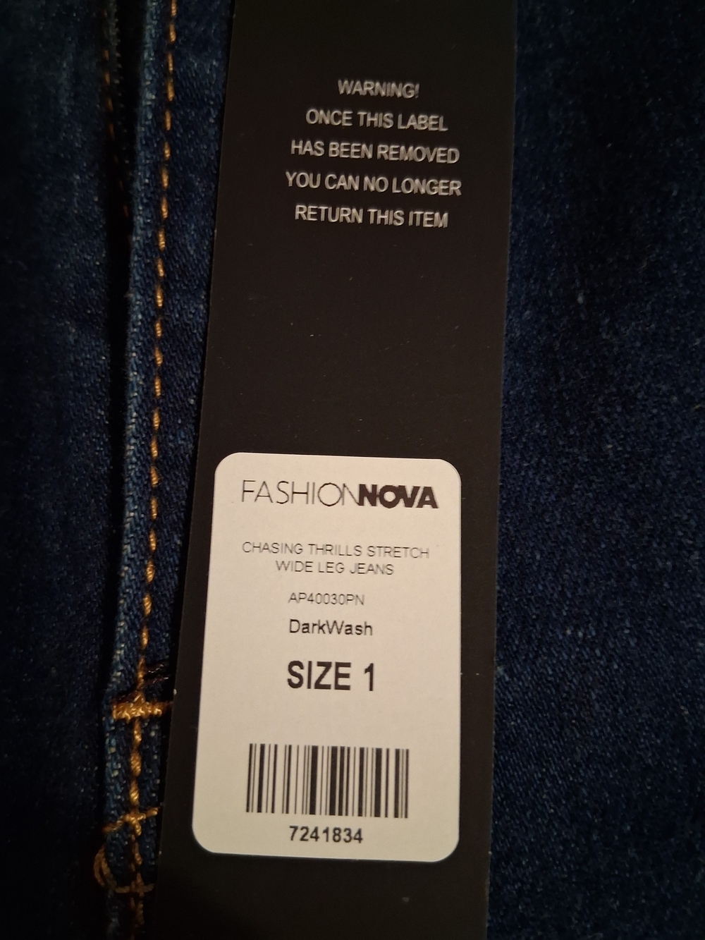 Fashion Nova Chasing Thrills Stretch Wide Leg Dark Blue Women’s Jeans - Picture 4 of 6